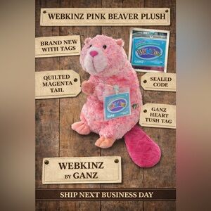 Webkinz Pink Beaver Plush NWT With Sealed Code Ganz